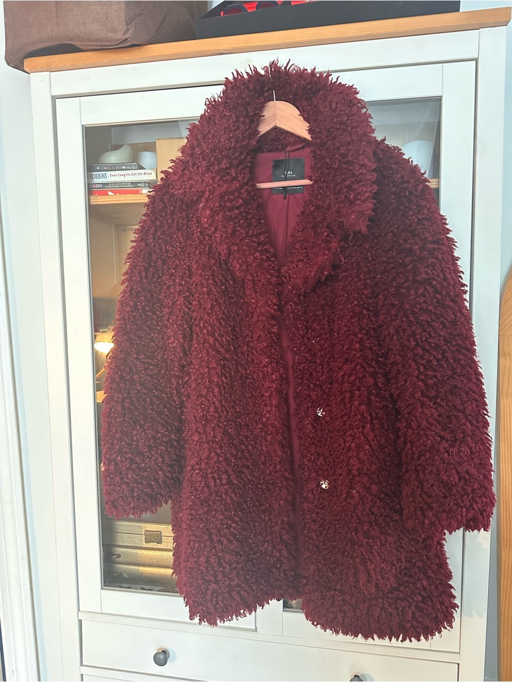 Zara Burgundy Teddy Faux-Shearling Coat
